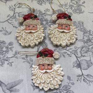 Vtg Old World Santa Claus Double Sided Christmas Ornament Decor Resin Retro Lot